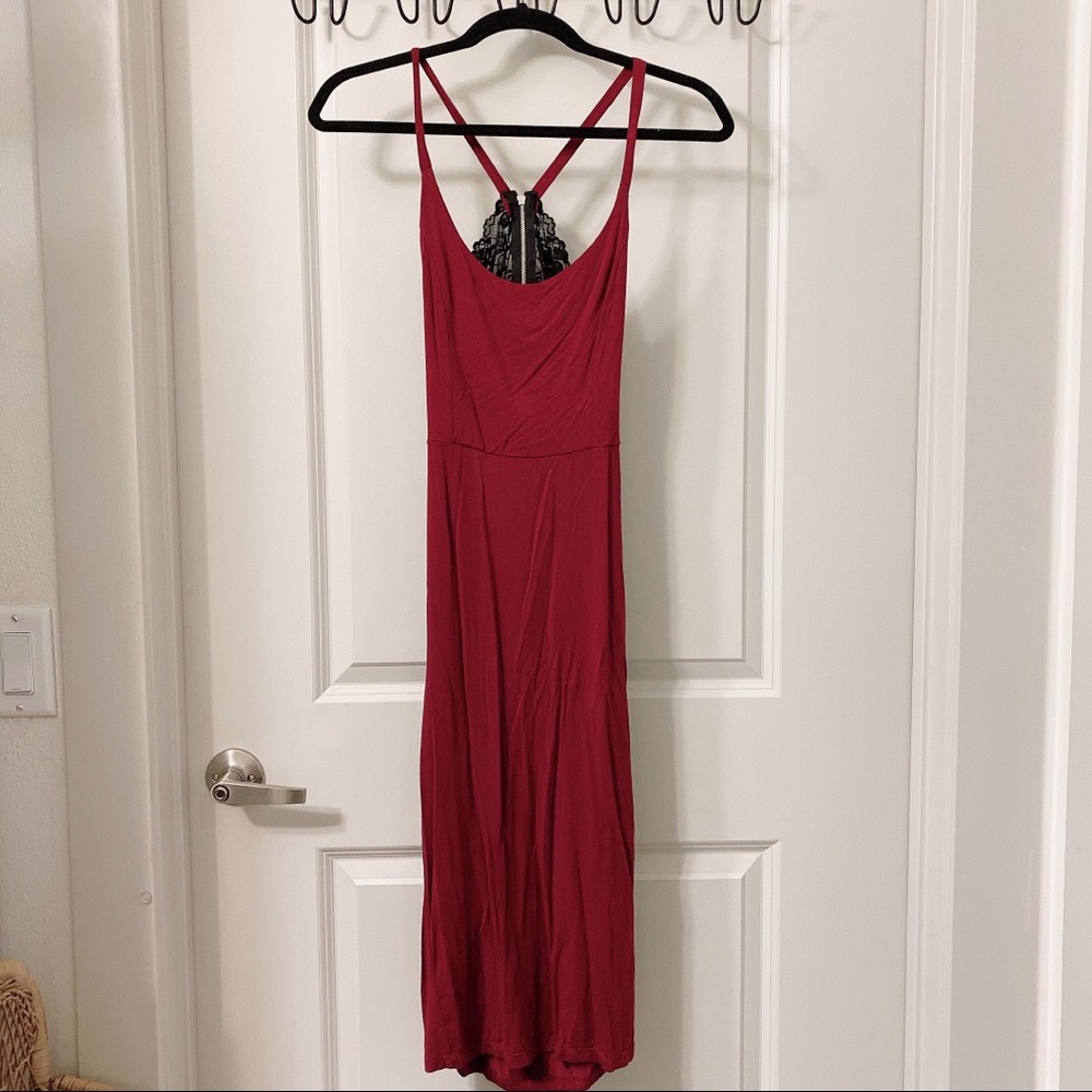 Large Burgundy/Black Long Maxi Lace Back Dress